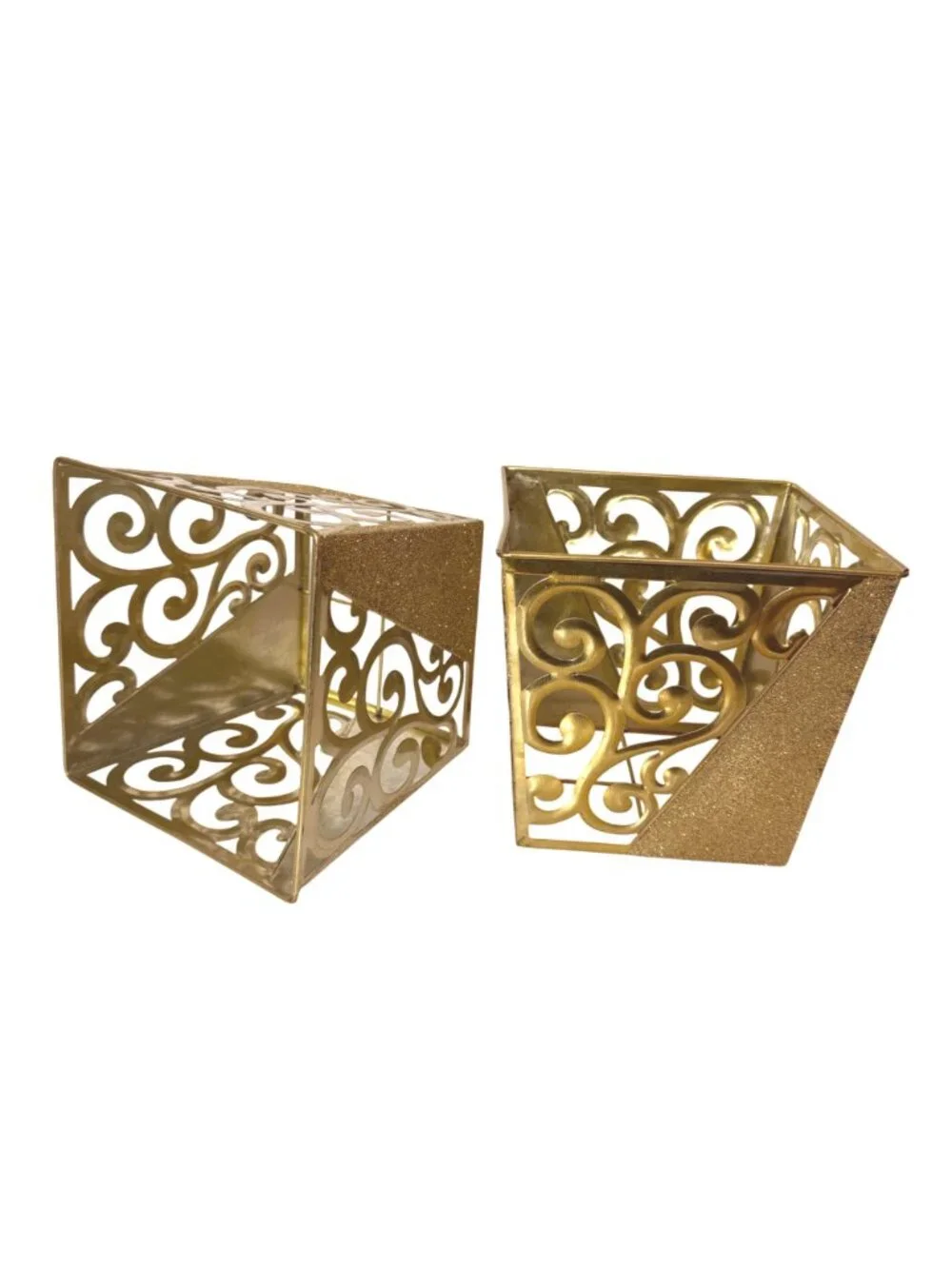 Gold Metal Planter Set Decorative Glam Wedding Centerpiece Hollywood Regency
